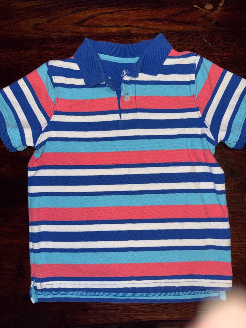 J. Khaki Boys' Striped Polo in Blue, Coral & White
